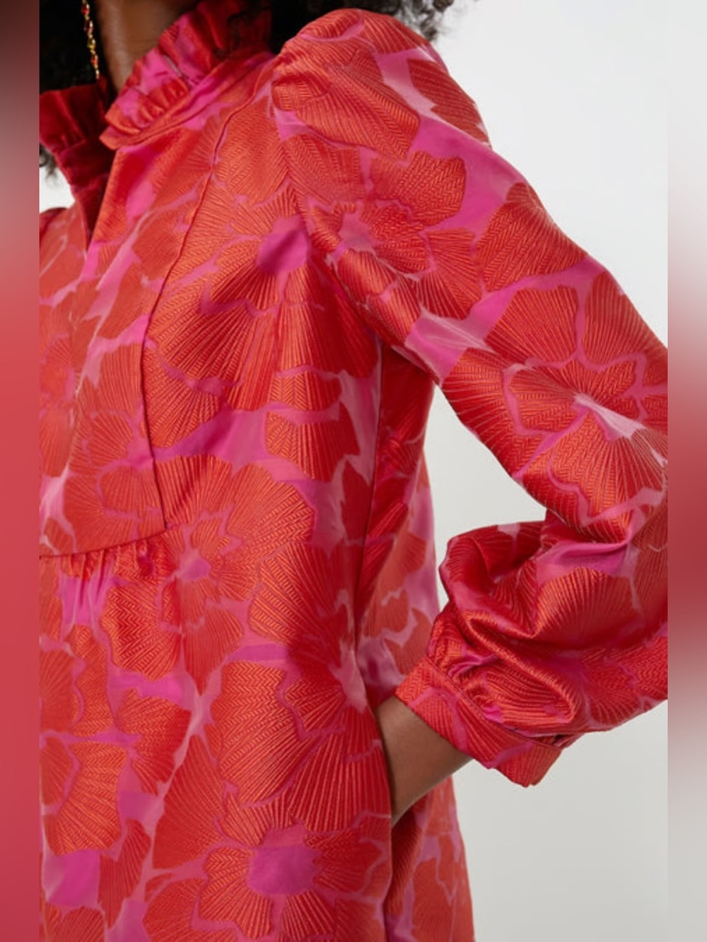 Tuckernuck NEW Red Fil Coupe jacquard Palmerston Long Sleeve Mini Dress Small - Picture 2 of 8